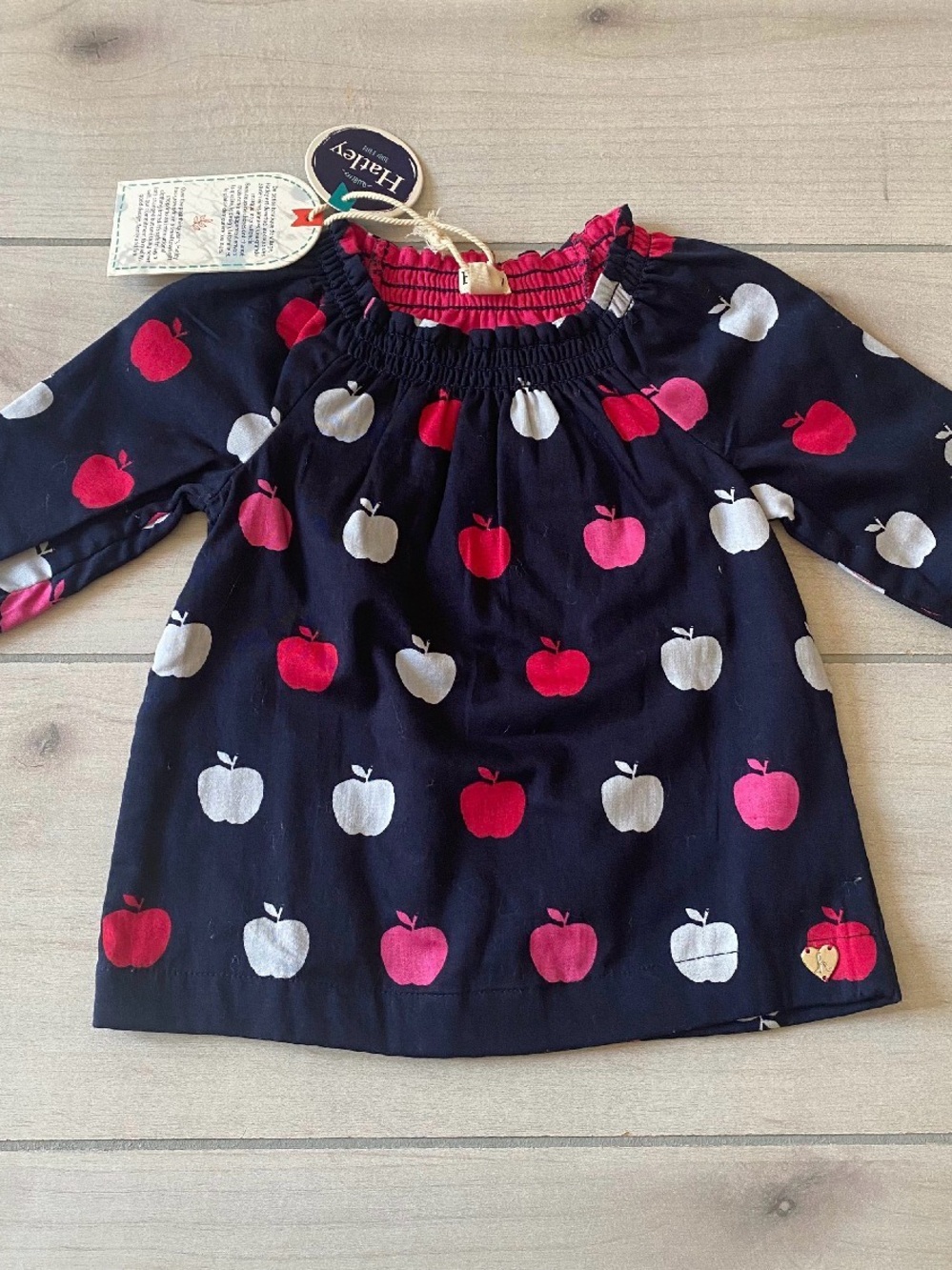 NWT Hatley Navy Dress with Red, Pink, and White Apple Print